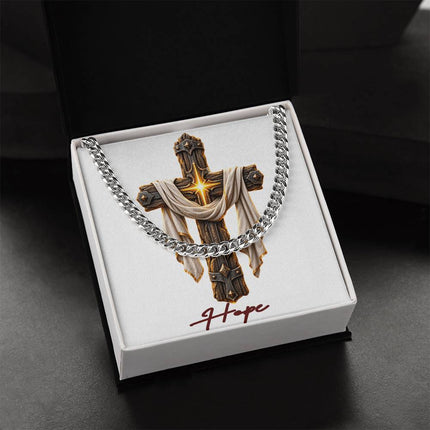 Hope Cross Easter Drape | Christian Cuban Link Chain Necklace | His Word
