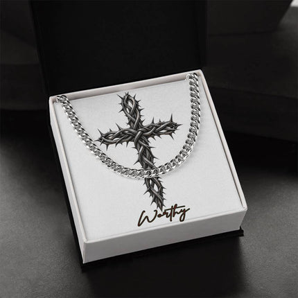 Worthy Cross With Vine | Christian Cuban Link Chain Necklace | His Word