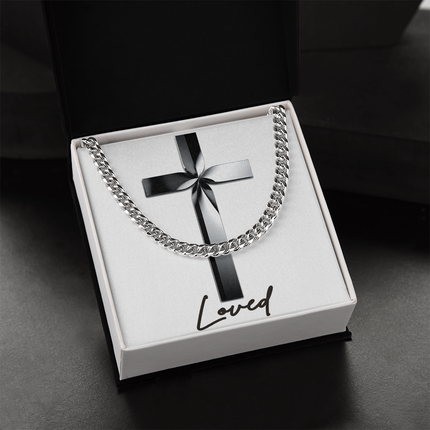 Loved Cross Black Metal | Christian Cuban Link Chain Necklace | His Word