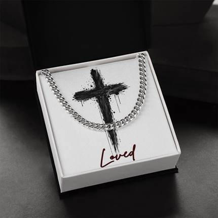 Loved Cross Dark Grunge | Christian Cuban Link Chain Necklace | His Word