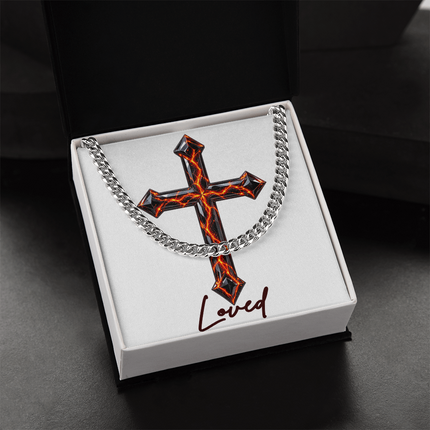 Loved Cross Victory Over Death | Christian Cuban Link Chain Necklace | His Word