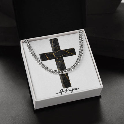 Hope Cross Beauty in Brokenness | Christian Cuban Link Chain Necklace | His Word