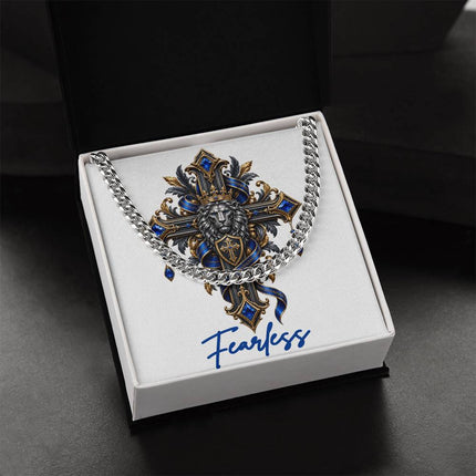Fearless Cross Lion | Christian Cuban Link Chain Necklace | His Word