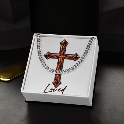 Loved Cross Victory Over Death | Christian Cuban Link Chain Necklace | His Word