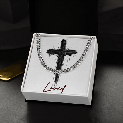 Loved Cross Dark Grunge | Christian Cuban Link Chain Necklace | His Word