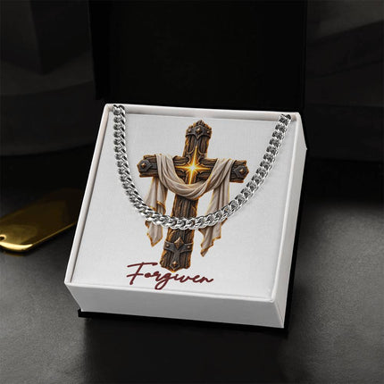 Forgiven Cross Easter Drape | Christian Cuban Link Chain Necklace | His Word