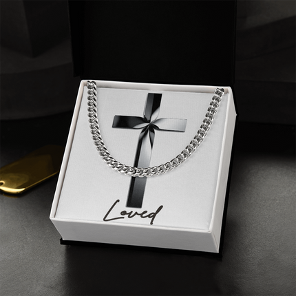 Loved Cross Black Metal | Christian Cuban Link Chain Necklace | His Word