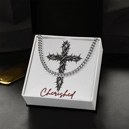 Cherished Cross With Vine | Christian Cuban Link Chain Necklace | His Word