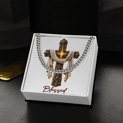 Blessed Cross Easter Drape | Christian Cuban Link Chain Necklace | His Word