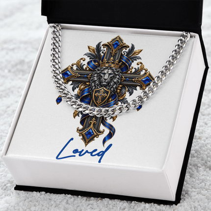 Loved Cross Lion | Christian Cuban Link Chain Necklace | His Word