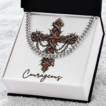Courageous Cross Crown of Thorns | Christian Cuban Link Chain Necklace | His Word