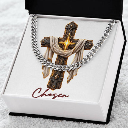 Chosen Cross Easter Drape | Christian Cuban Link Chain Necklace | His Word