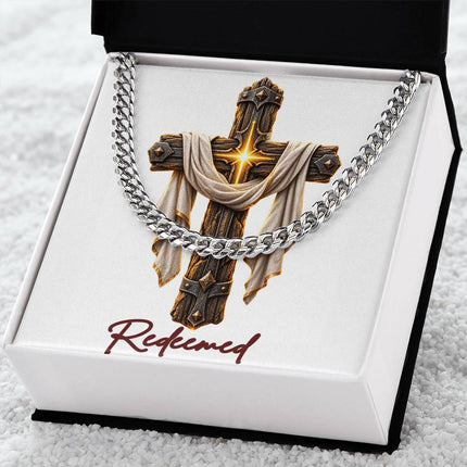 Redeemed Cross Easter Drape | Christian Cuban Link Chain Necklace | His Word
