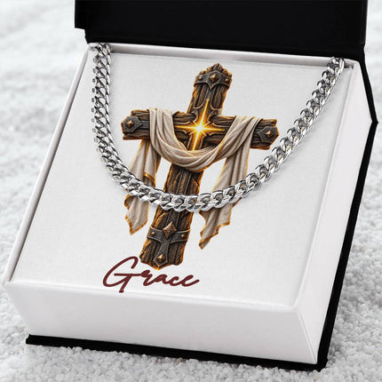 Grace Cross Easter Drape | Christian Cuban Link Chain Necklace | His Word