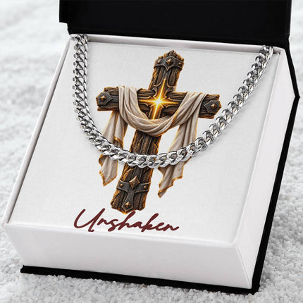 Unshaken Cross Easter Drape | Christian Cuban Link Chain Necklace | His Word
