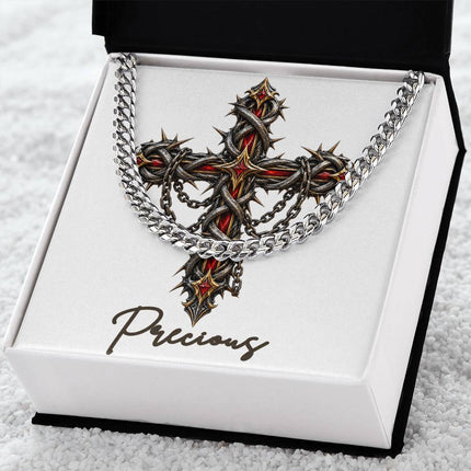 Precious Cross Crown of Thorns | Christian Cuban Link Chain Necklace | His Word