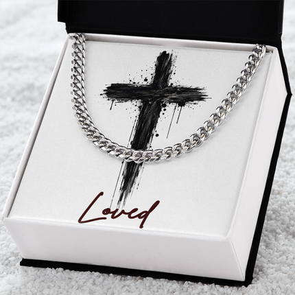 Loved Cross Dark Grunge | Christian Cuban Link Chain Necklace | His Word