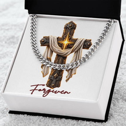Forgiven Cross Easter Drape | Christian Cuban Link Chain Necklace | His Word
