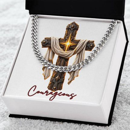 Courageous Cross Easter Drape | Christian Cuban Link Chain Necklace | His Word