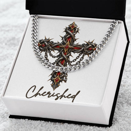 Cherished Cross Crown of Thorns | Christian Cuban Link Chain Necklace | His Word