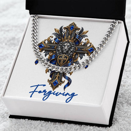 Forgiving Cross Lion | Christian Cuban Link Chain Necklace | His Word