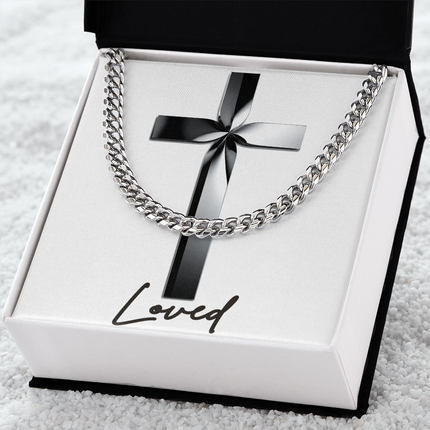 Loved Cross Black Metal | Christian Cuban Link Chain Necklace | His Word