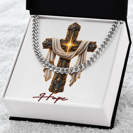 Hope Cross Easter Drape | Christian Cuban Link Chain Necklace | His Word