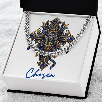 Chosen Cross Lion | Christian Cuban Link Chain Necklace | His Word