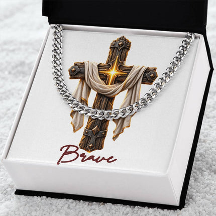 Brave Cross Easter Drape | Christian Cuban Link Chain Necklace | His Word