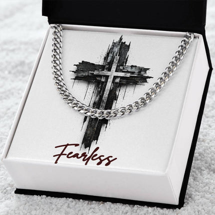 Fearless Cross as a Sign of Ultimate Love | Christian Cuban Link Chain Necklace | His Word