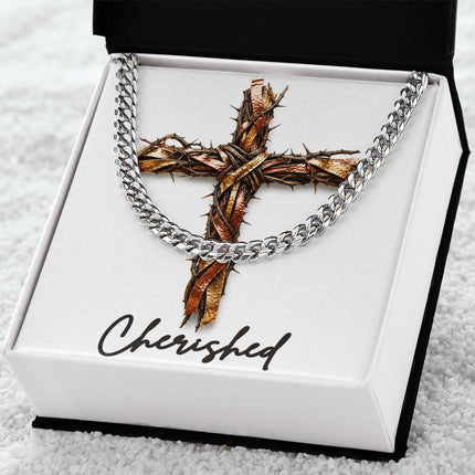 Cherished Cross and Thorns | Christian Cuban Link Chain Necklace | His Word