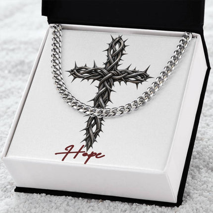 Hope Cross With Vine | Christian Cuban Link Chain Necklace | His Word