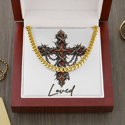 Loved Cross Crown of Thorns | Christian Cuban Link Chain Necklace | His Word