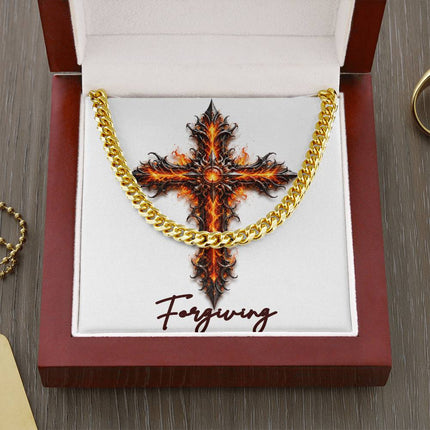 Forgiving Cross Internal Flames | Christian Cuban Link Chain Necklace | His Word