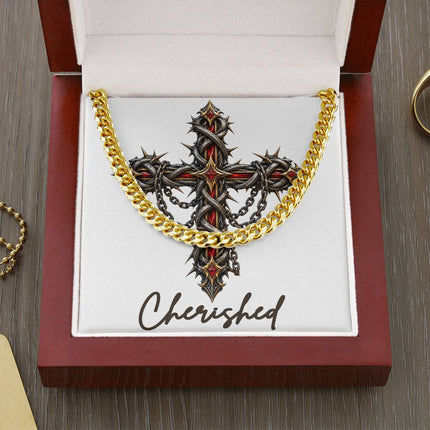 Cherished Cross Crown of Thorns | Christian Cuban Link Chain Necklace | His Word