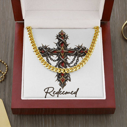 Redeemed Cross Crown of Thorns | Christian Cuban Link Chain Necklace | His Word