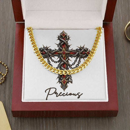 Precious Cross Crown of Thorns | Christian Cuban Link Chain Necklace | His Word