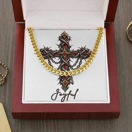 Joyful Cross Crown of Thorns | Christian Cuban Link Chain Necklace | His Word