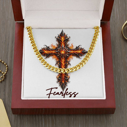 Fearless Cross Internal Flames | Christian Cuban Link Chain Necklace | His Word