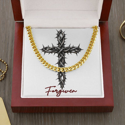 Forgiven Cross With Vine | Christian Cuban Link Chain Necklace | His Word