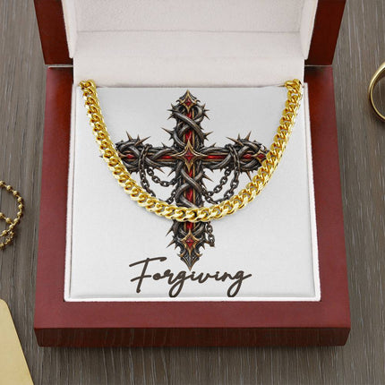 Forgiving Cross Crown of Thorns | Christian Cuban Link Chain Necklace | His Word