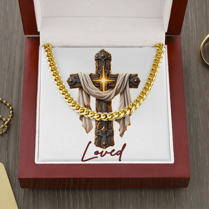Loved Cross Easter Drape | Christian Cuban Link Chain Necklace | His Word
