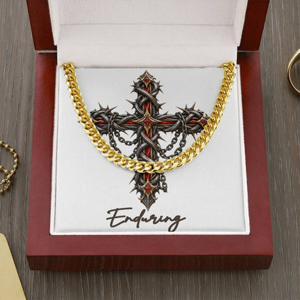 Enduring Cross Crown of Thorns | Christian Cuban Link Chain Necklace | His Word
