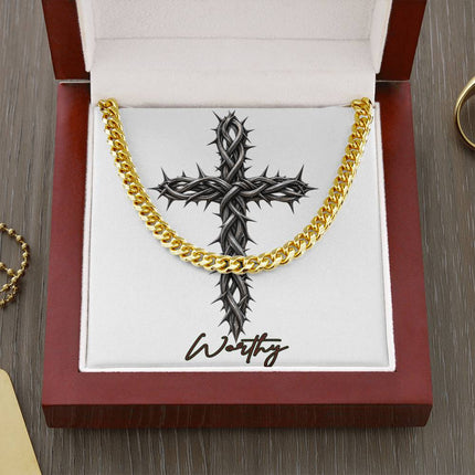 Worthy Cross With Vine | Christian Cuban Link Chain Necklace | His Word