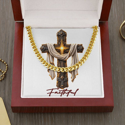 Faithful Cross Easter Drape | Christian Cuban Link Chain Necklace | His Word