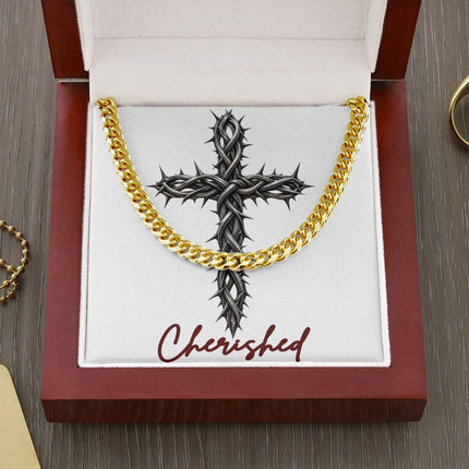 Cherished Cross With Vine | Christian Cuban Link Chain Necklace | His Word