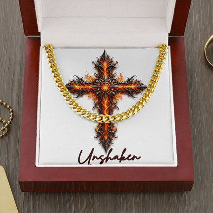 Unshaken Cross Internal Flames | Christian Cuban Link Chain Necklace | His Word