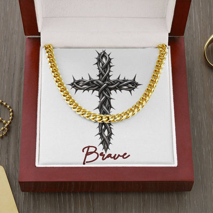 Brave Cross With Vine | Christian Cuban Link Chain Necklace | His Word