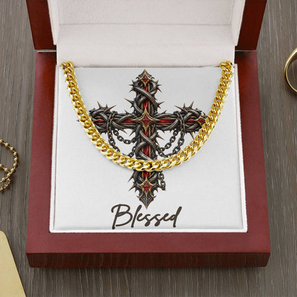 Blessed Cross Crown of Thorns | Christian Cuban Link Chain Necklace | His Word