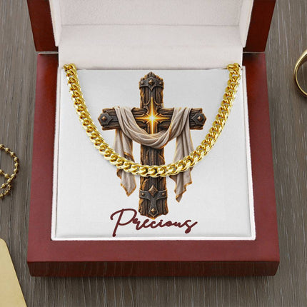 Precious Cross Easter Drape | Christian Cuban Link Chain Necklace | His Word